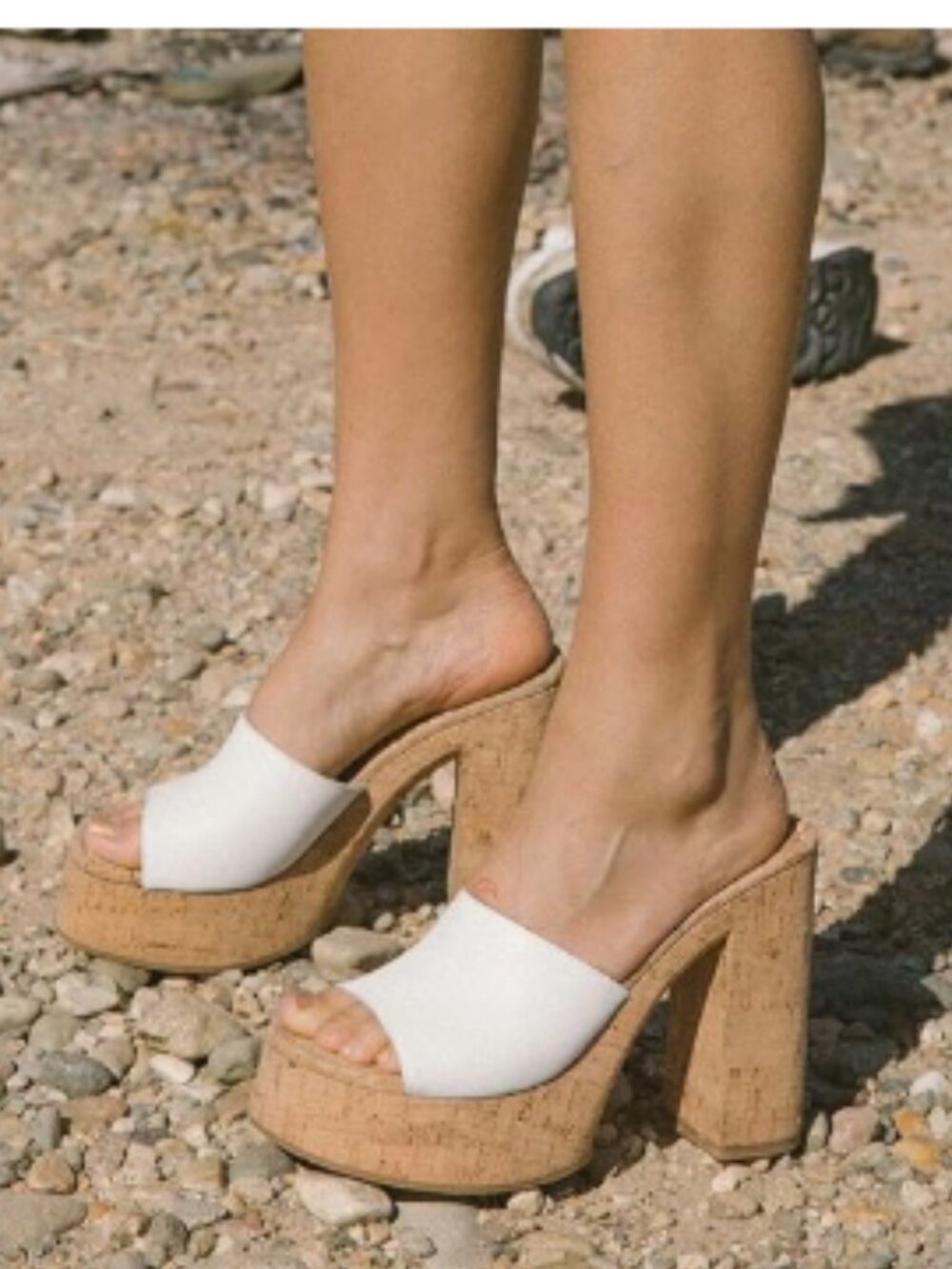 FOWT White Cork High Chunky Heel  Mules for Women, Platform Open Toe Sandals
